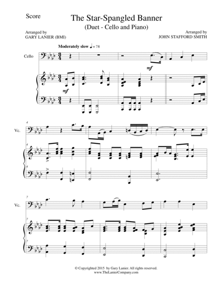 THE STAR-SPANGLED BANNER (Duet – Cello and Piano/Score and Parts) image number null