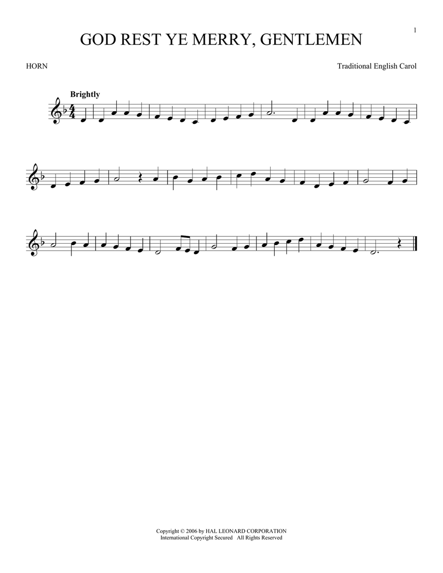God Rest Ye Merry, Gentlemen Horn Solo scores gallery preview page 1