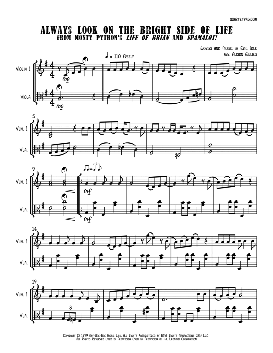 Always Look On The Bright Side Of Life String Duet scores gallery preview page 1
