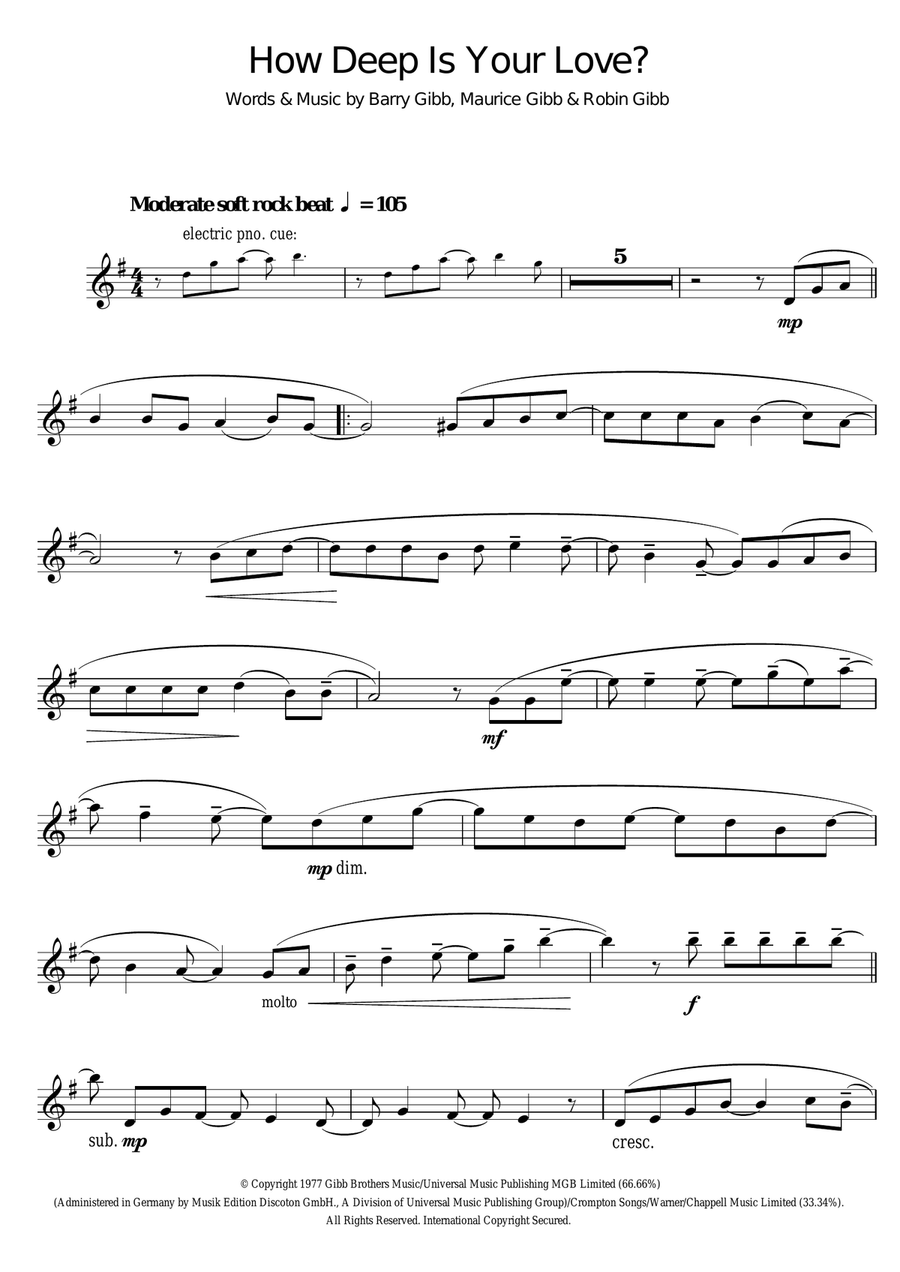 How Deep Is Your Love Tenor Saxophone scores gallery preview page 1
