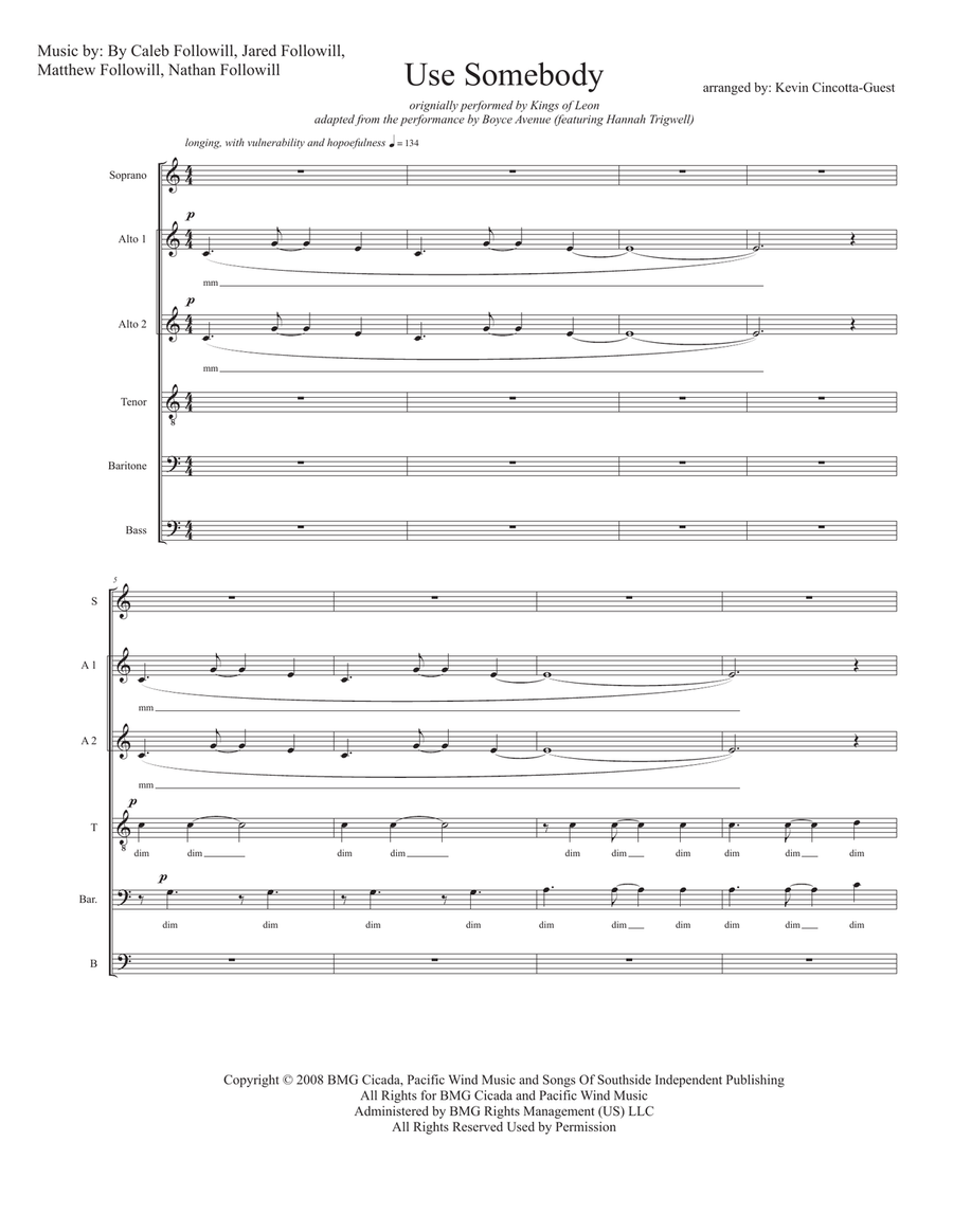 Use Somebody 4-Part scores gallery preview page 1
