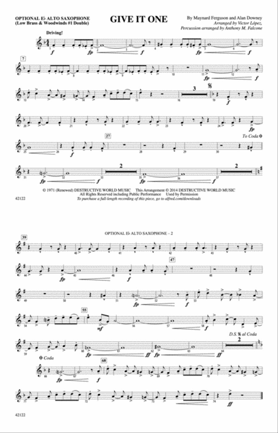 Give It One: Optional Alto Sax Marching Band scores gallery preview page 1