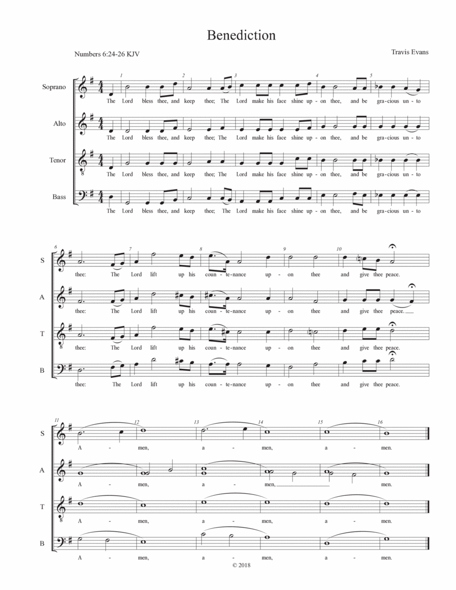 The Lord Bless Thee and Keep Thee 4-Part scores gallery preview page 1