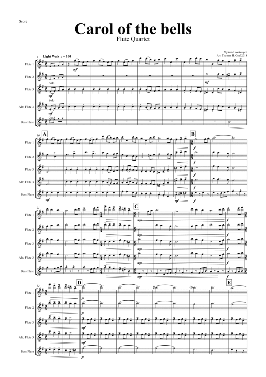 Carol of the Bells - Pentatonix style - Flute Quartet Flute Quartet scores gallery preview page 1