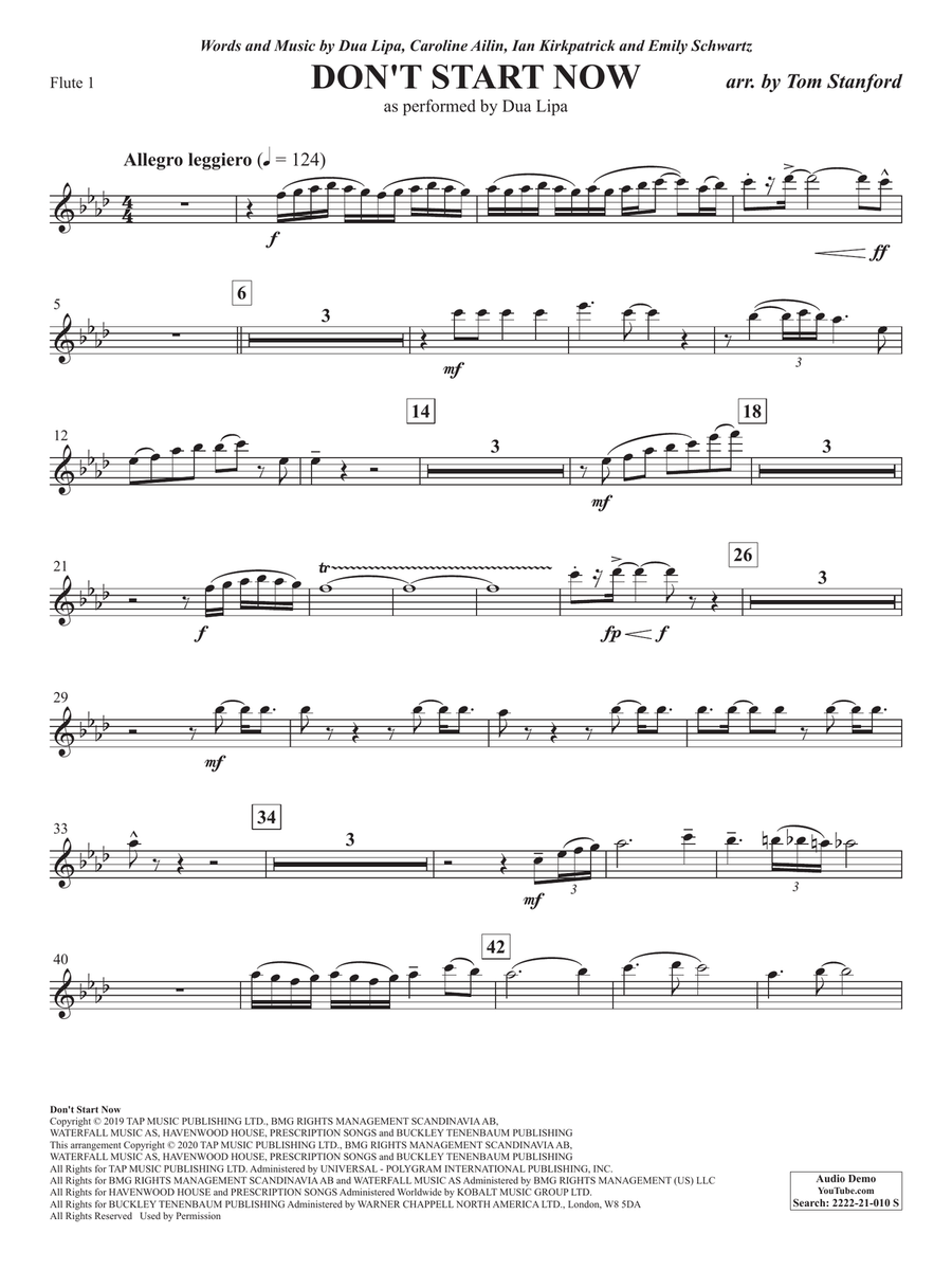 Don't Start Now (arr. Tom Stanford) - Flute 1 Concert Band scores gallery preview page 1