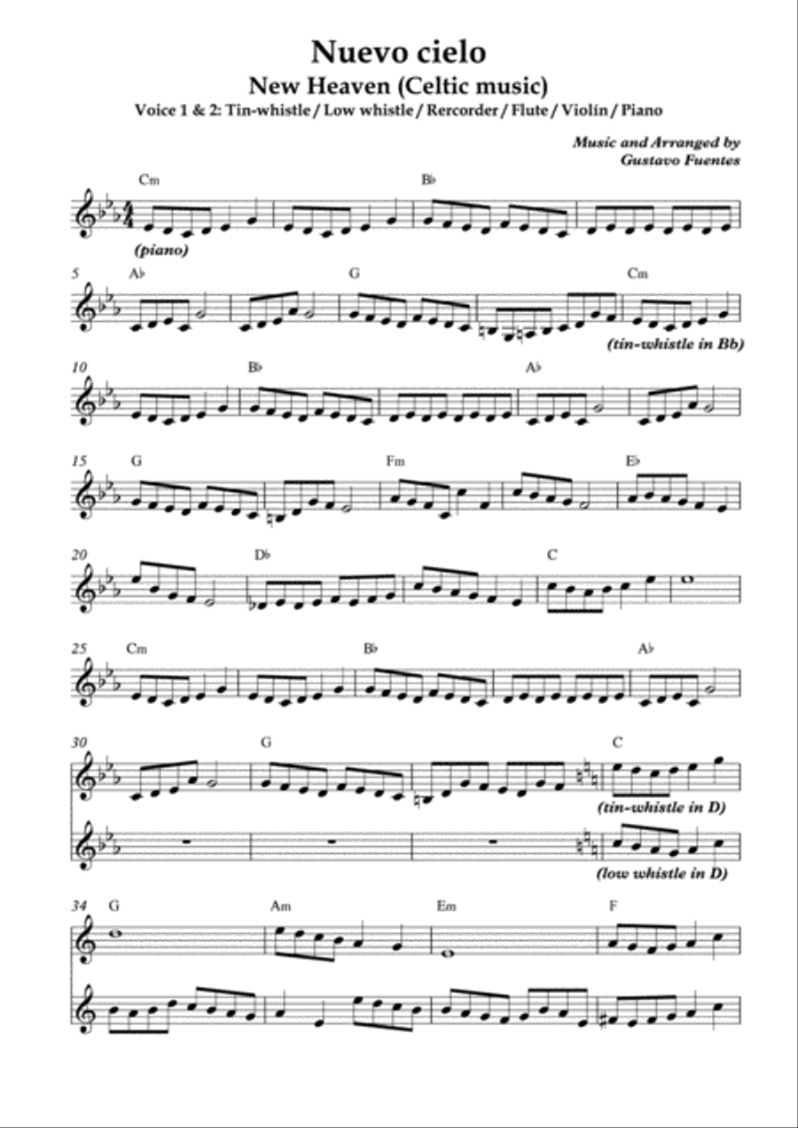 Nuevo cielo (New Heaven), Celtic Song by Gustavo Fuentes Woodwind Ensemble scores gallery preview page 2
