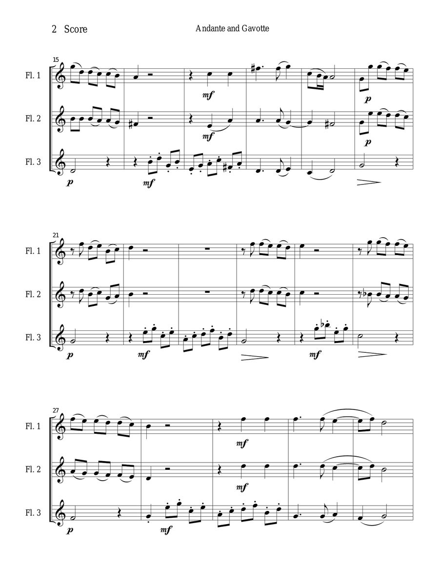 Andante and Gavotte by William Boyce for Flute Trio Flute Trio scores gallery preview page 2