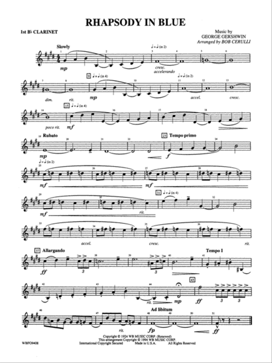 Book cover for Rhapsody in Blue: 1st B-flat Clarinet