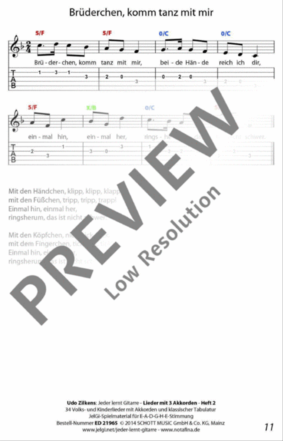 Jeder lernt Gitarre - Lieder mit 3 Akkorden Heft 2 Classical Guitar scores gallery preview page 12