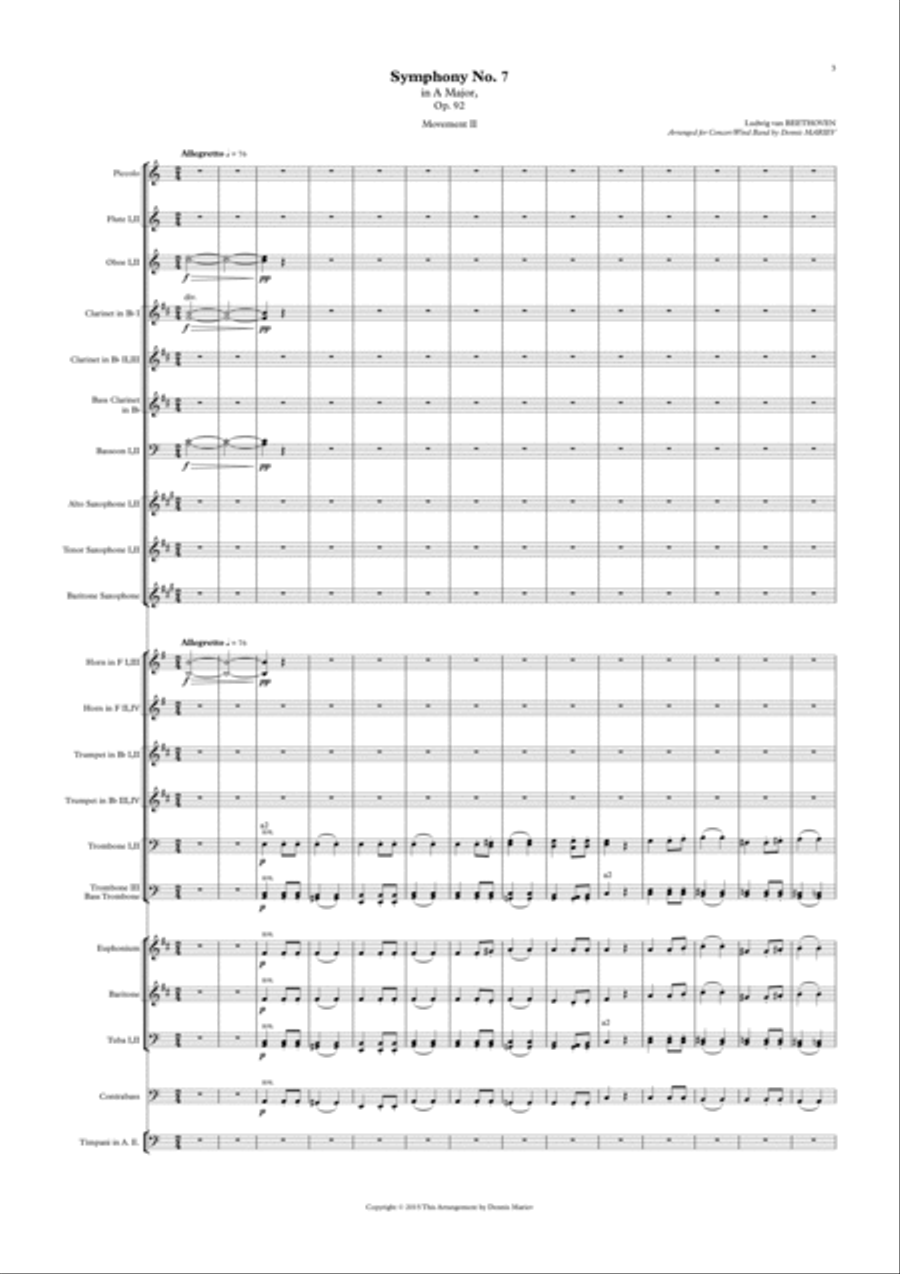 Symphony No.7 in A Major, Op.92, Movement II, Allegretto Concert Band scores gallery preview page 3