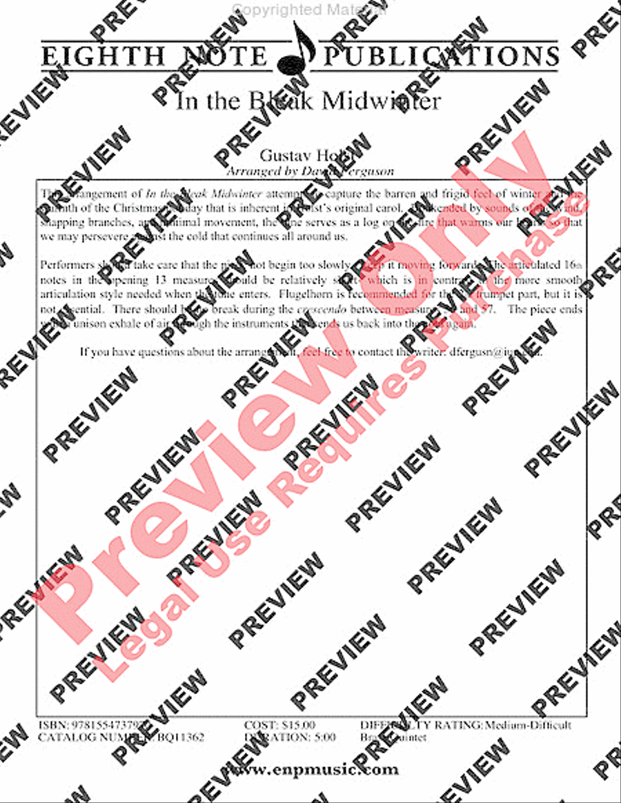 In the Bleak Midwinter Brass Quintet scores gallery preview page 2