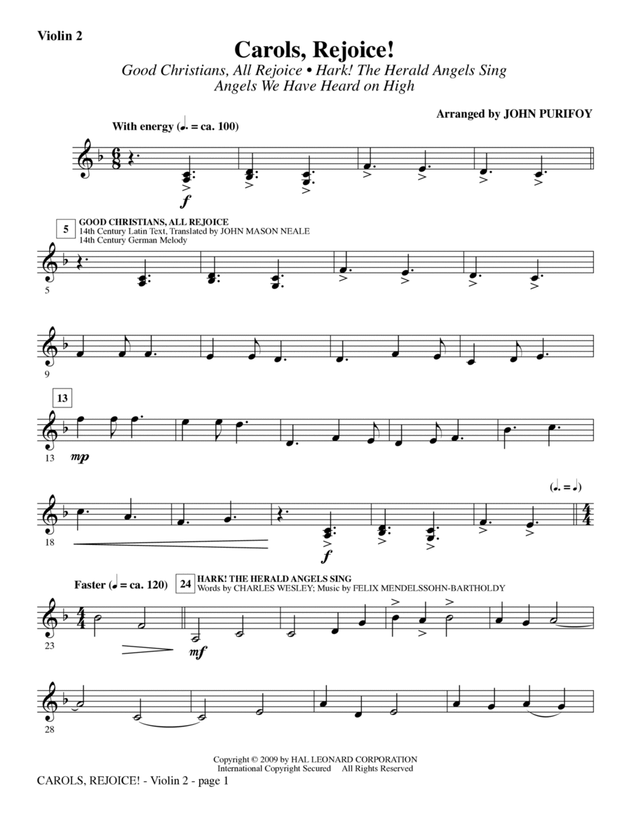 Carols, Rejoice! (Medley) - Violin 2 Choir scores gallery preview page 1