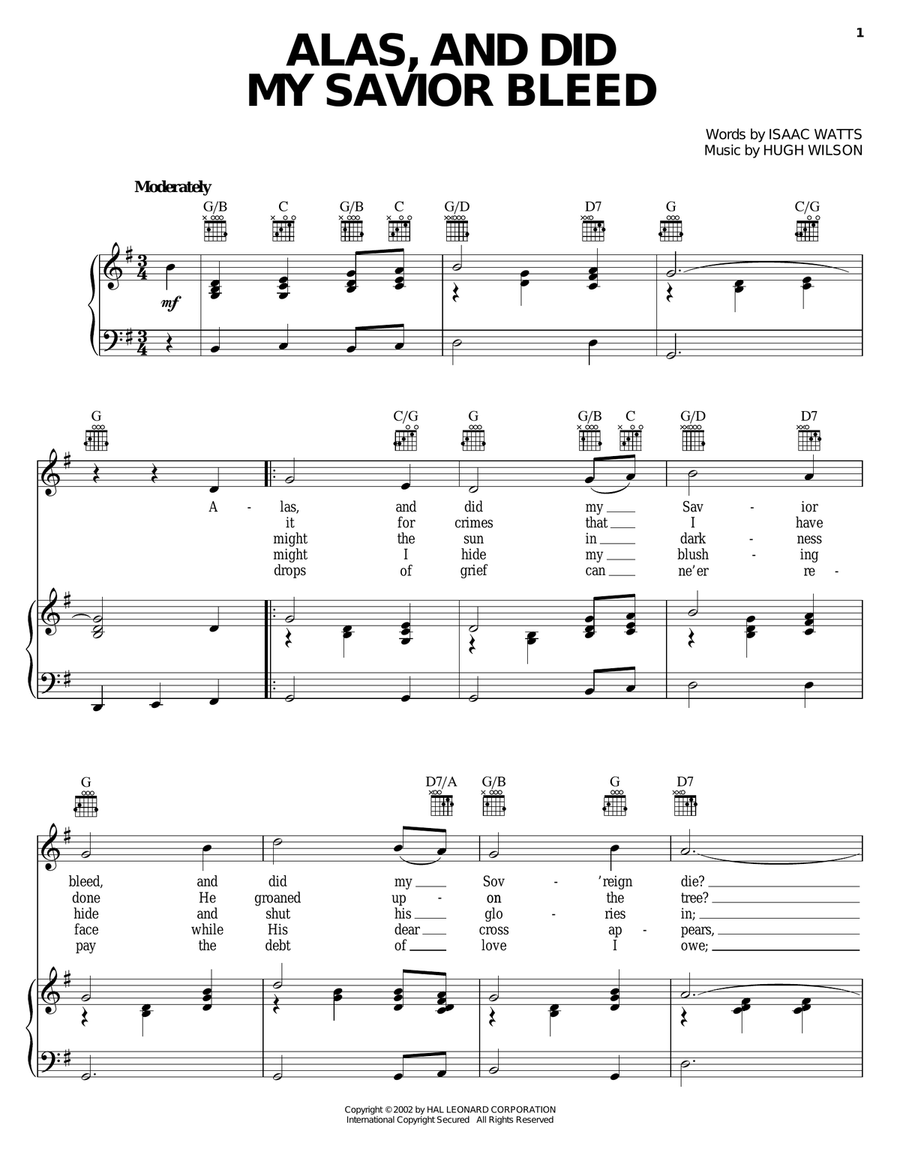 Alas, And Did My Savior Bleed Piano, Vocal, Guitar scores gallery preview page 1