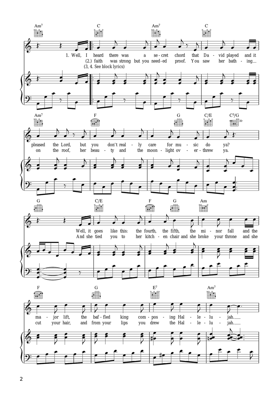 Hallelujah Piano, Vocal, Guitar scores gallery preview page 2