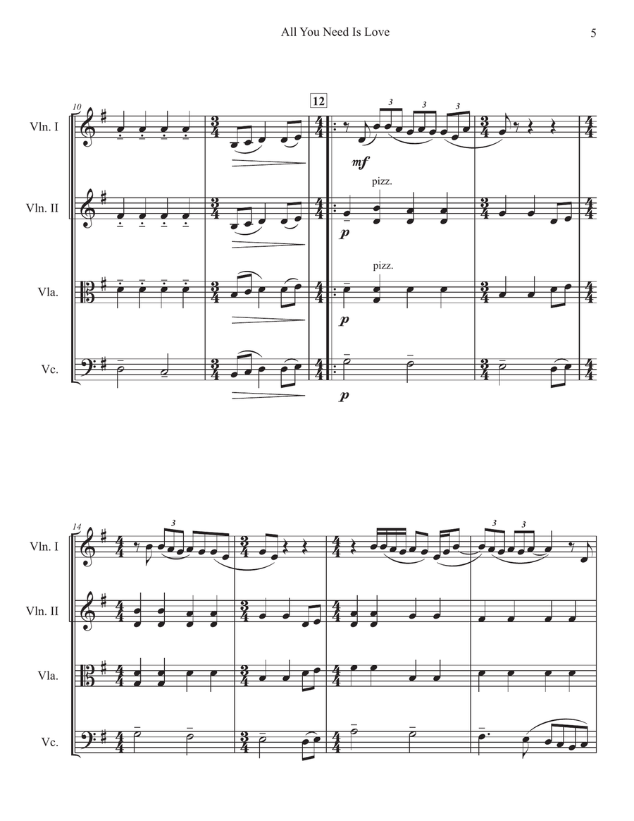 All You Need Is Love String Quartet scores gallery preview page 5