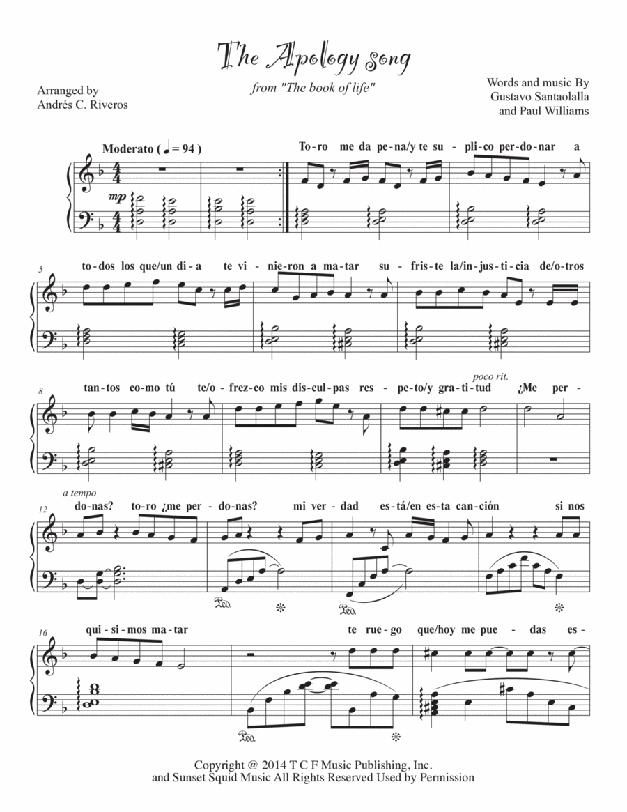 The Apology Song The Apology Song Piano Solo scores gallery preview page 1