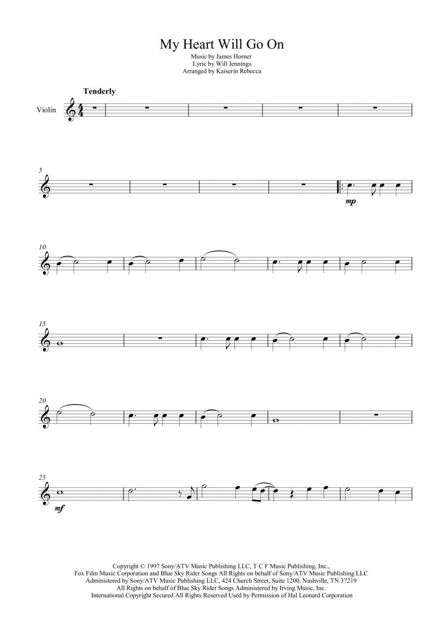 My Heart Will Go On (love Theme From 'titanic') Violin Solo scores gallery preview page 1