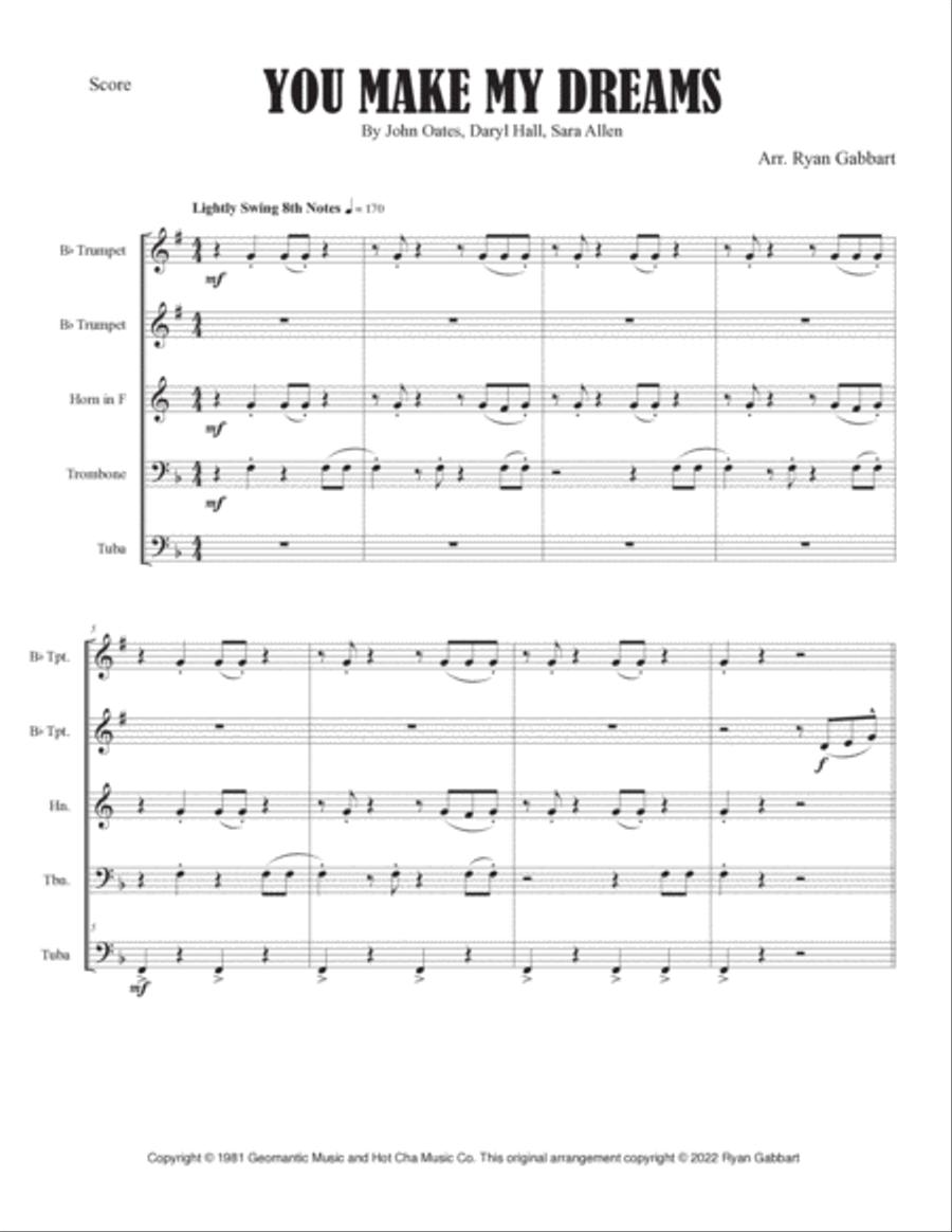You Make My Dreams Brass Ensemble scores gallery preview page 3