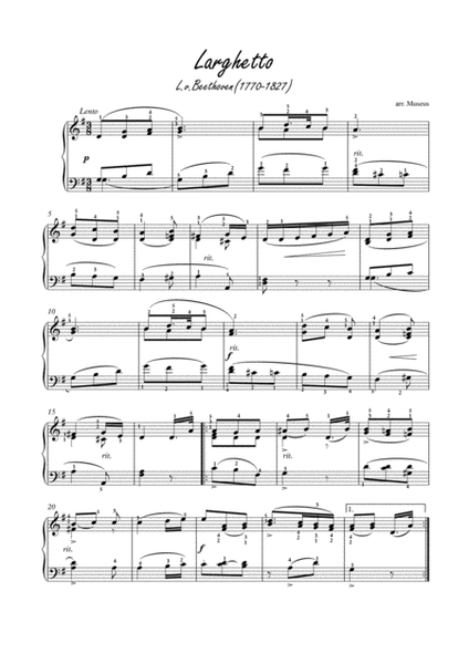 Larghetto by Beethoven for easy piano by Ludwig van Beethoven Easy Piano - Digital Sheet Music