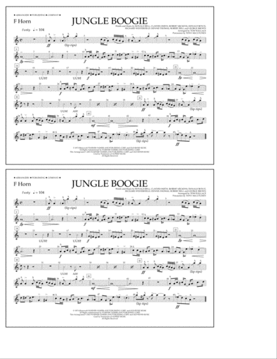 Jungle Boogie - F Horn Jungle Boogie - F Horn Marching Band scores gallery preview page 1