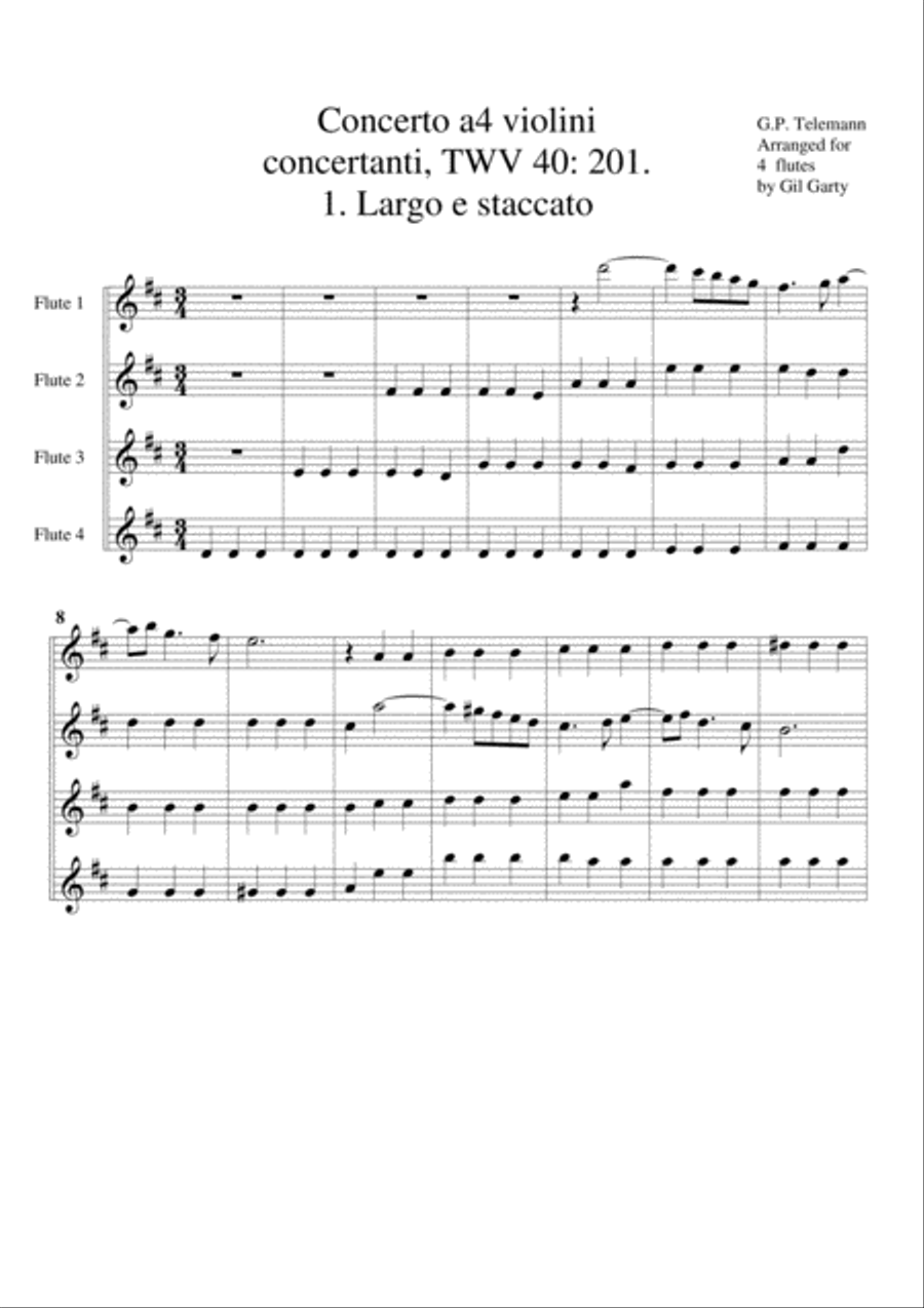 Concerto for 4 flutes (originally 4 violins), TWV 40 201 Woodwind Quartet scores gallery preview page 1
