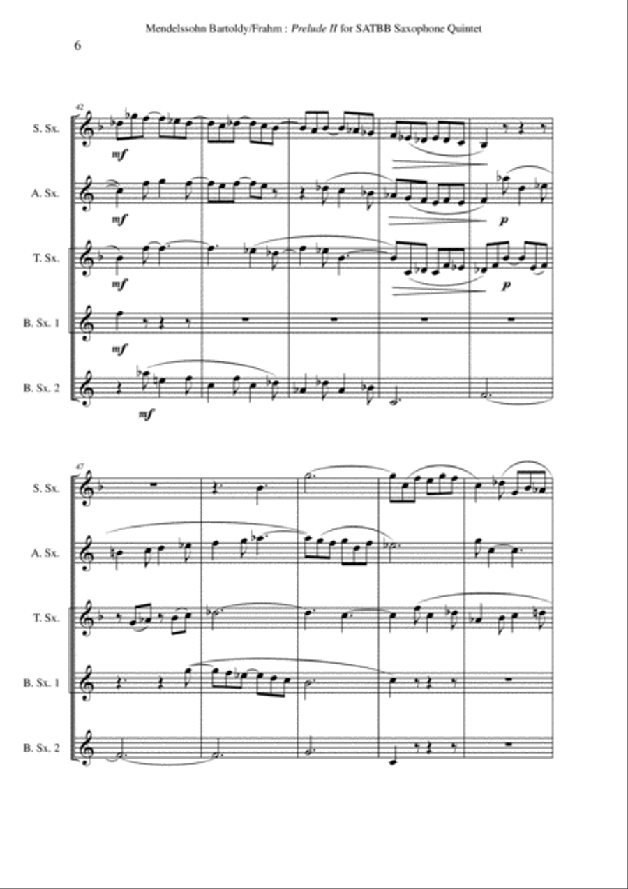 Felix Mendelssohn-Bartholdy: Prelude 2, opus 37, no. 2 arranged for SATBB(bs) saxophone quintet