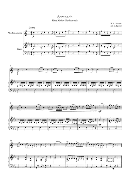 Serenade (Eine Kleine Nachtmusik), Wolfgang Amadeus Mozart, For Alto Saxophone & Piano image number null
