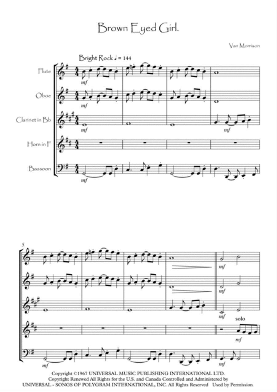 Brown Eyed Girl Brown Eyed Girl Woodwind Quintet scores gallery preview page 2