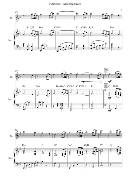 Amazing Grace (John Newton, E. O. Excell) for Flute Solo and Piano Accompaniment with Chords image number null