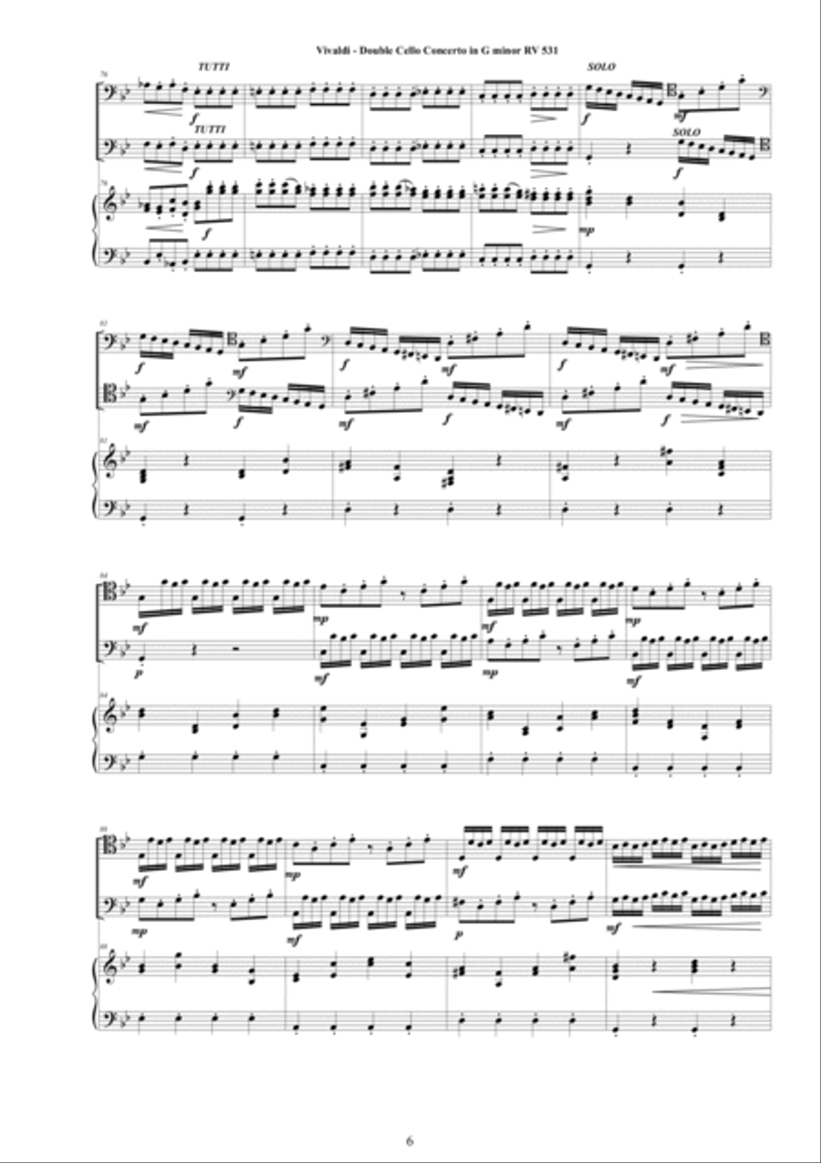 Vivaldi - Double Cello Concerto in G minor RV531 for Two Cellos and Cembalo (or Piano) String Duet scores gallery preview page 6