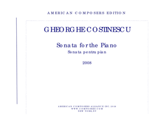 Book cover for [Costinescu] Sonata for the Piano