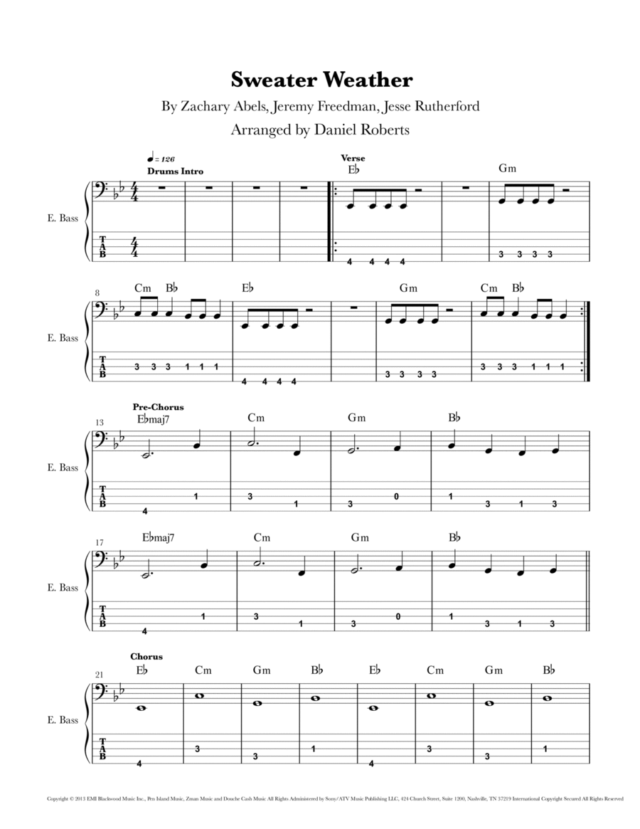 Sweater Weather Bass Guitar scores gallery preview page 1