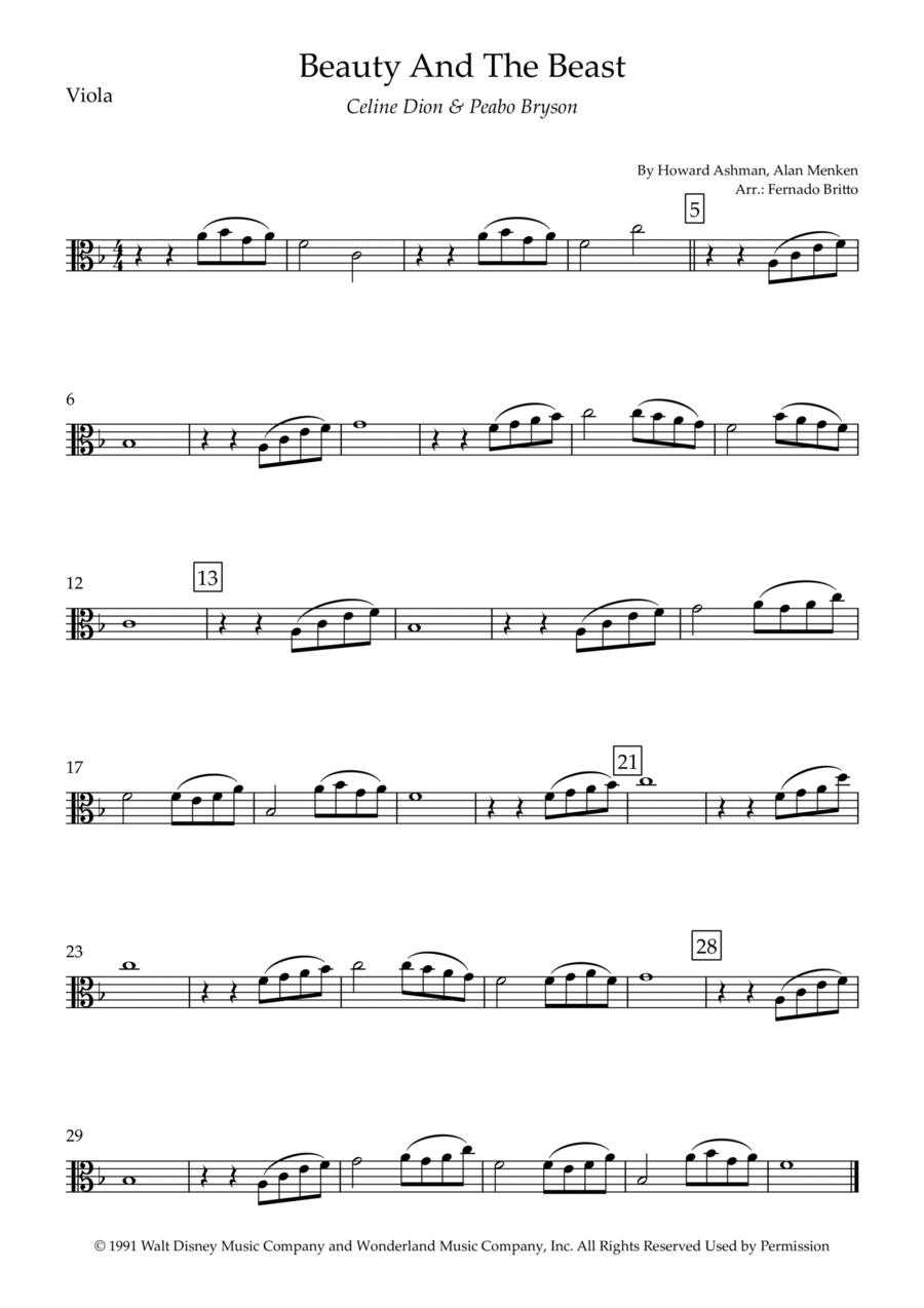 Beauty And The Beast Viola Solo scores gallery preview page 1