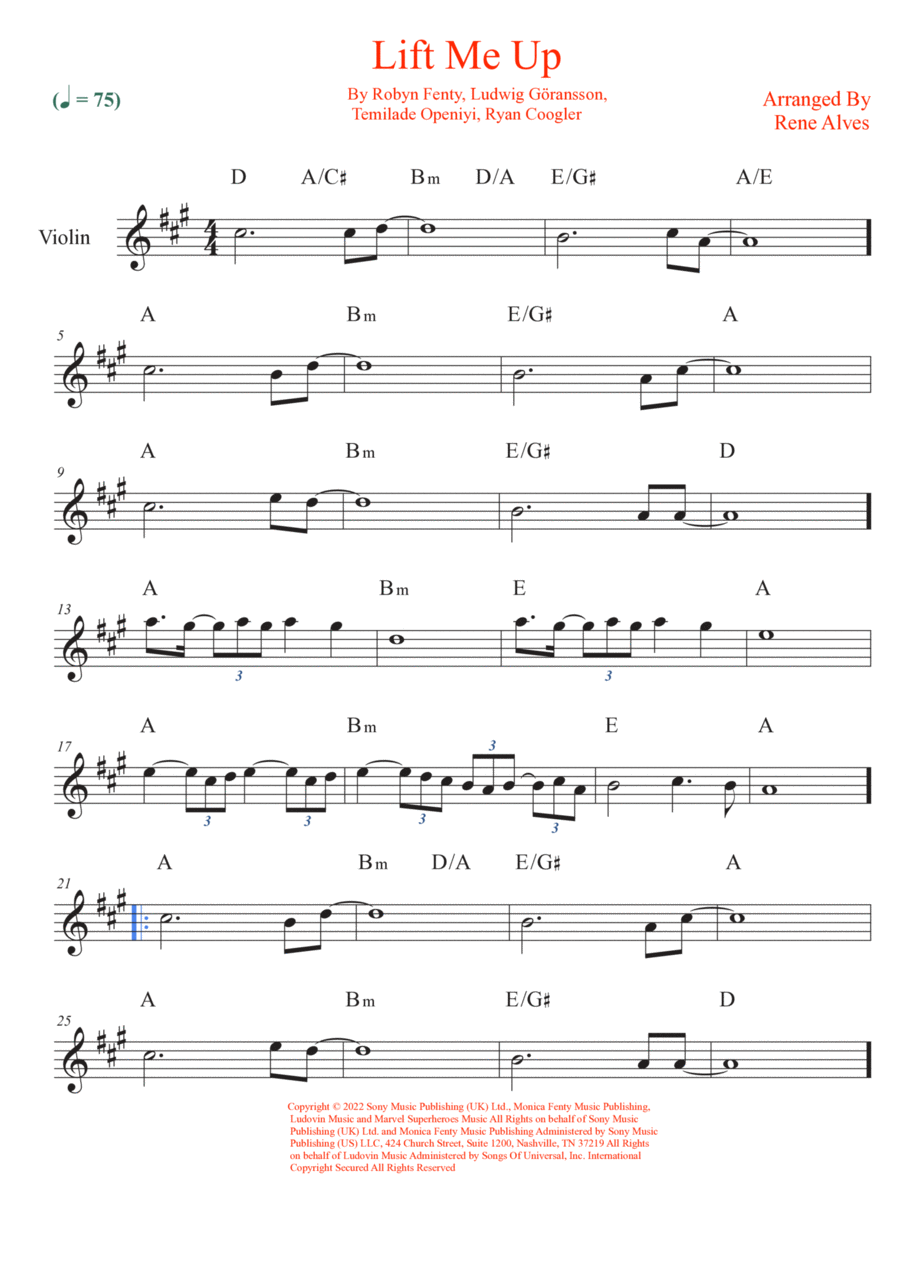 Lift Me Up Violin Solo scores gallery preview page 1