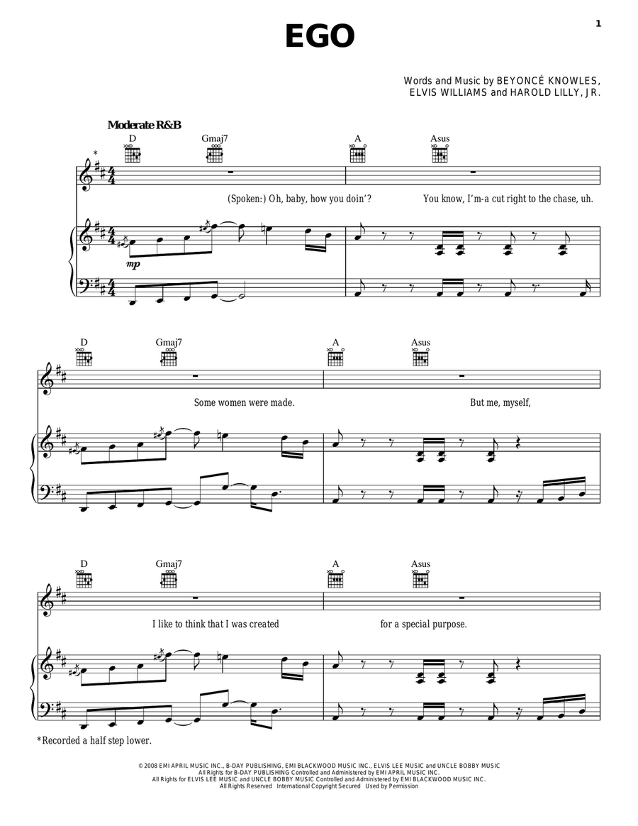 Ego Piano, Vocal, Guitar scores gallery preview page 1