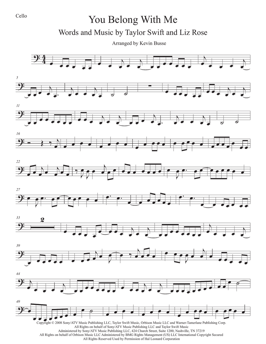 You Belong With Me Cello Solo scores gallery preview page 1