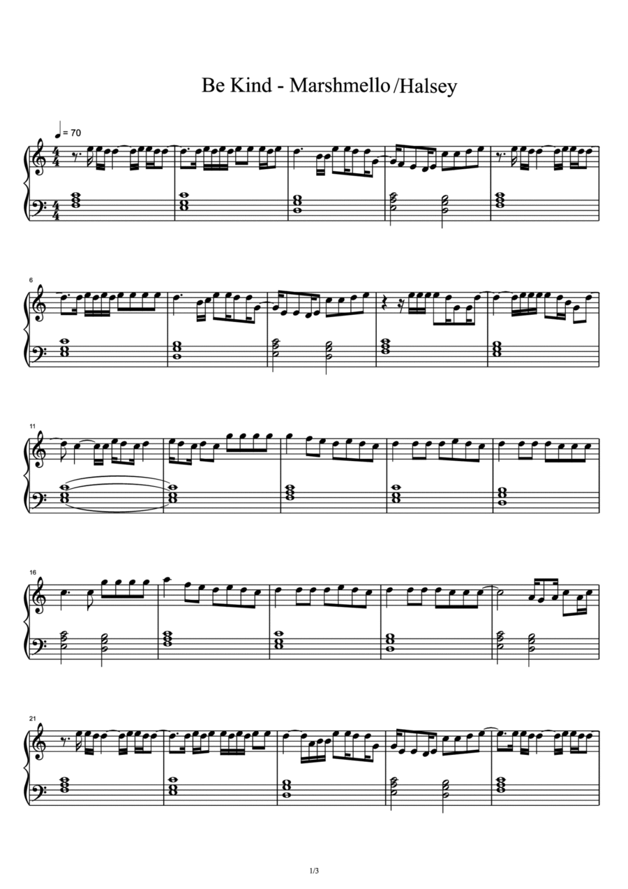 Be Kind Piano Solo scores gallery preview page 1