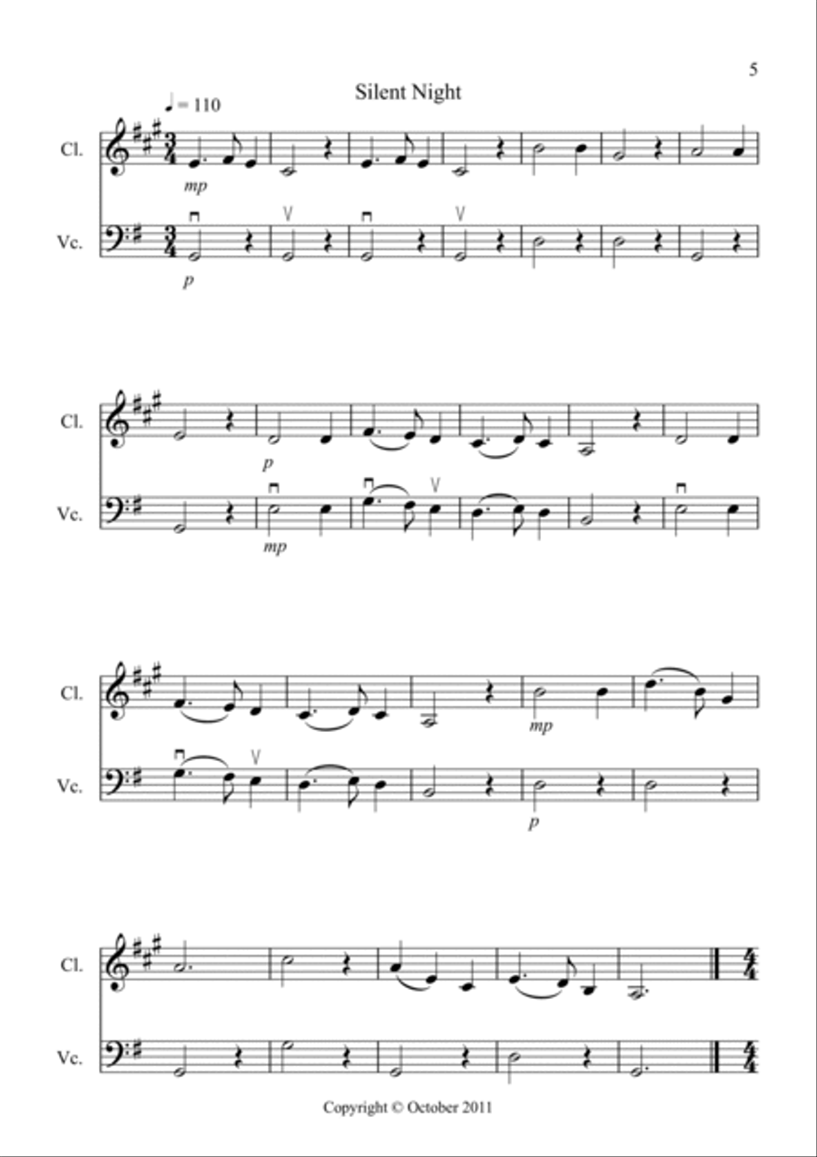 8 Easy Christmas Duets for Clarinet and Cello B-Flat Clarinet scores gallery preview page 5