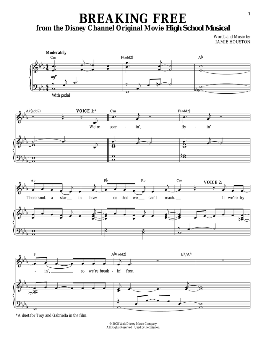 Breaking Free (from High School Musical) Piano scores gallery preview page 1