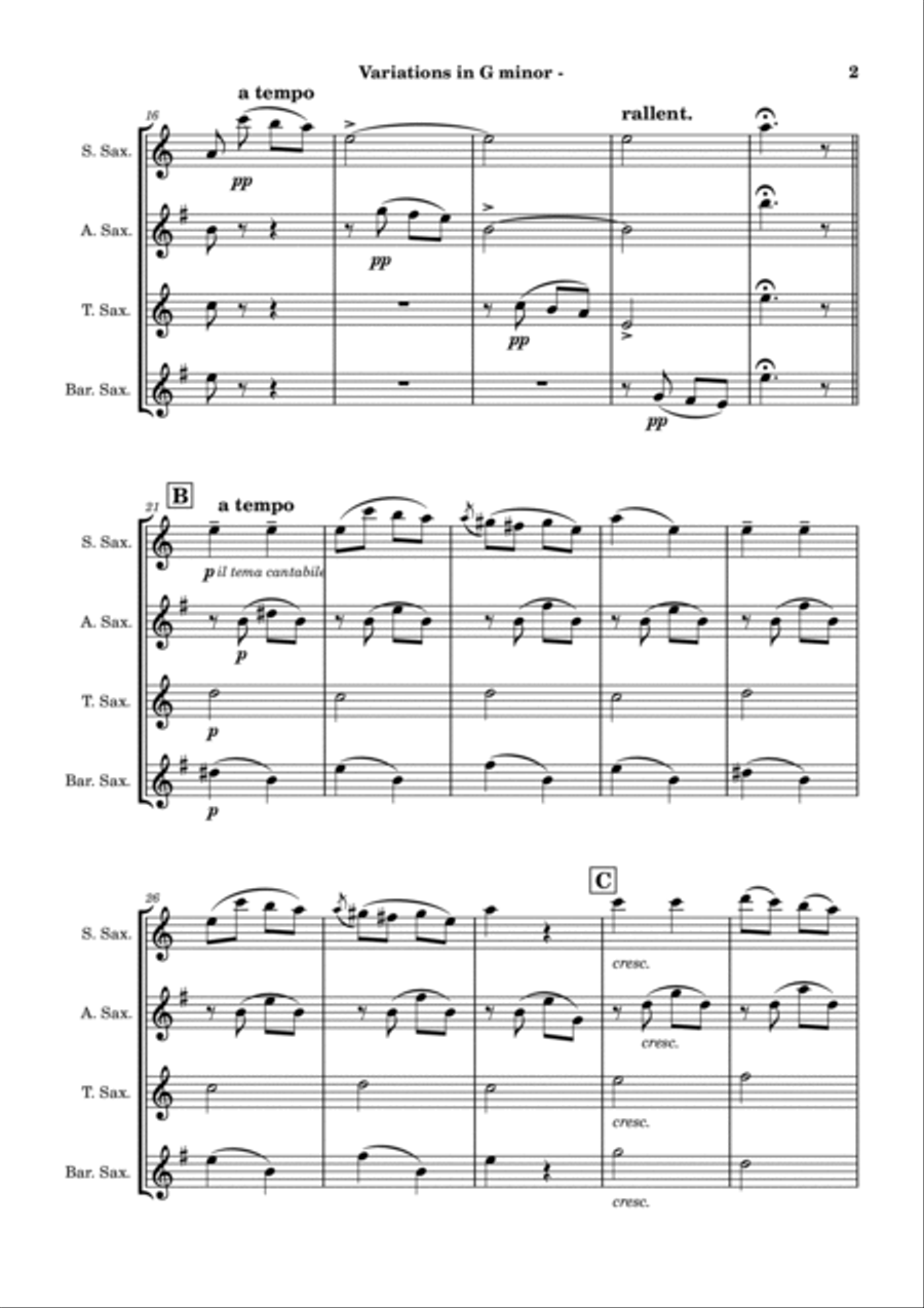 Variations in G minor (Saxophone Quartet) Saxophone Quartet scores gallery preview page 2
