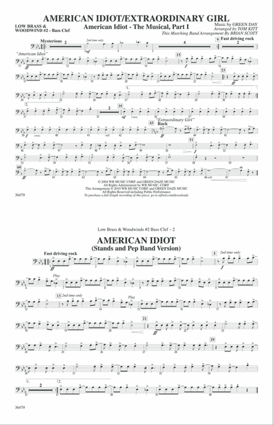 American Idiot / Extraordinary Girl: Low Brass & Woodwinds #2 - Bass Clef Marching Band scores gallery preview page 1