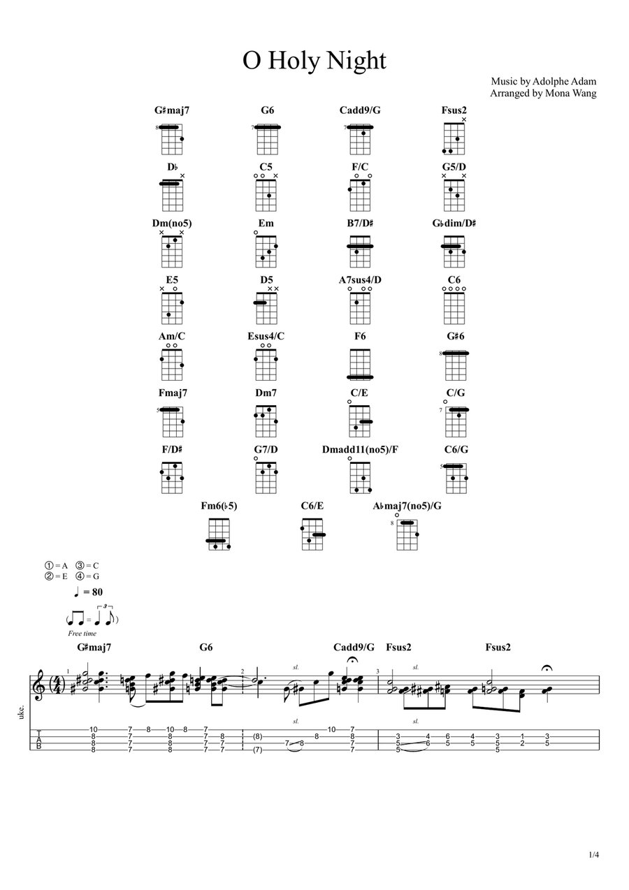 O Holy Night - Fingerstyle Ukulele Solo Ukulele scores gallery preview page 1