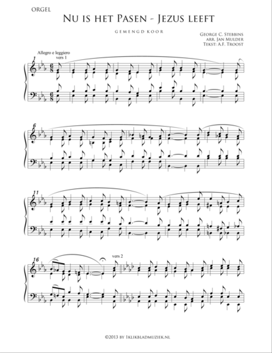 Nu Is Het Pasen - Jezus Leeft Organ scores gallery preview page 1