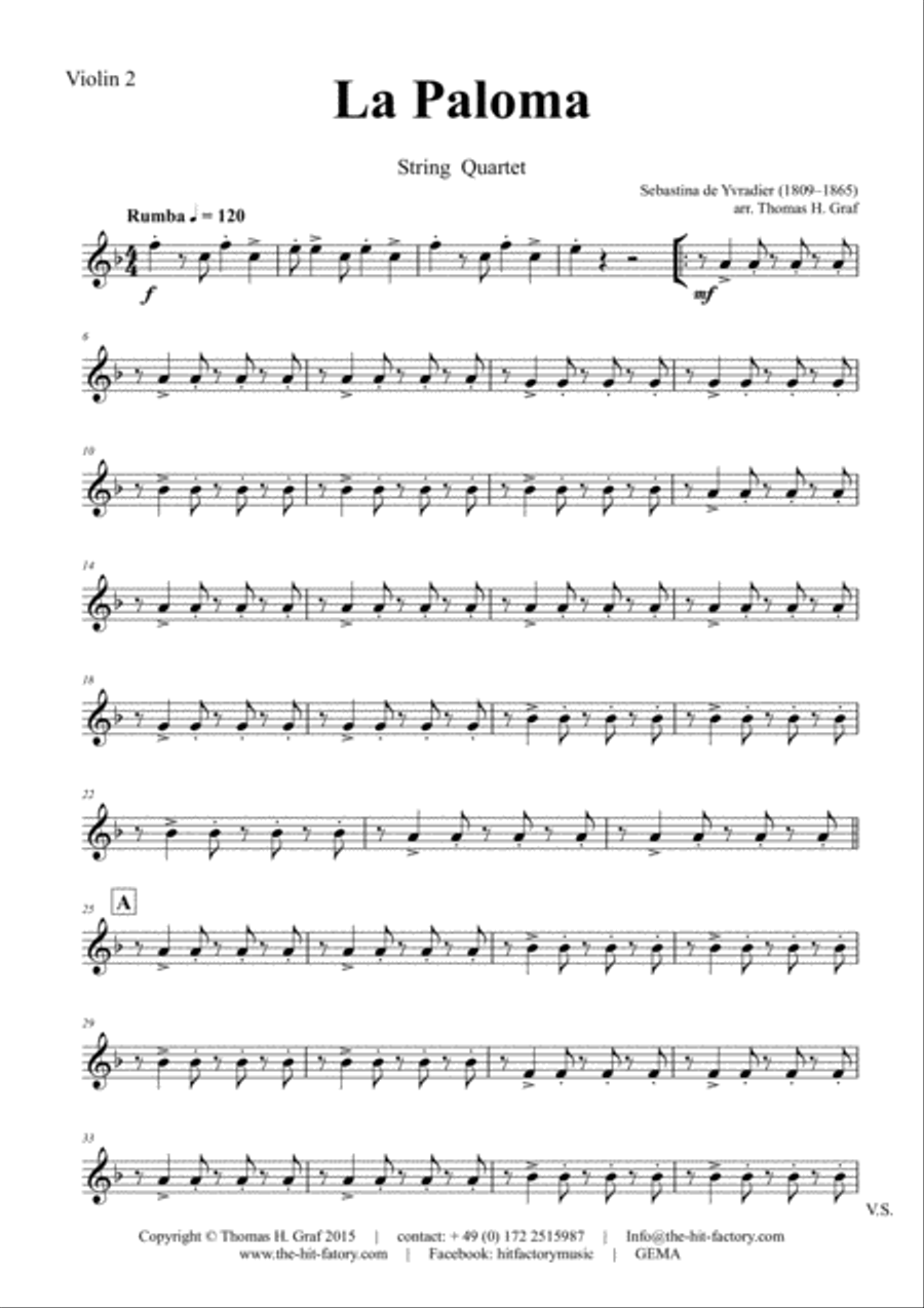 La Paloma - Spanish Habanera - String Quartet String Quartet scores gallery preview page 4