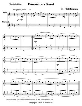 Duncombe's Gavot-Woodwind Duet 1-flute/clarinet