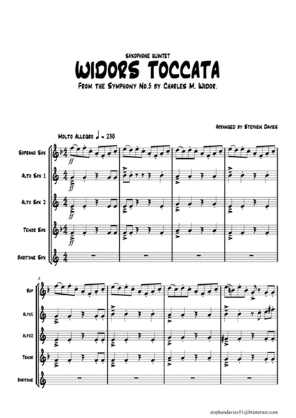 'Widors Toccata' From Symphony No.5 By Charles M. Widor for Saxophone Quintet. image number null