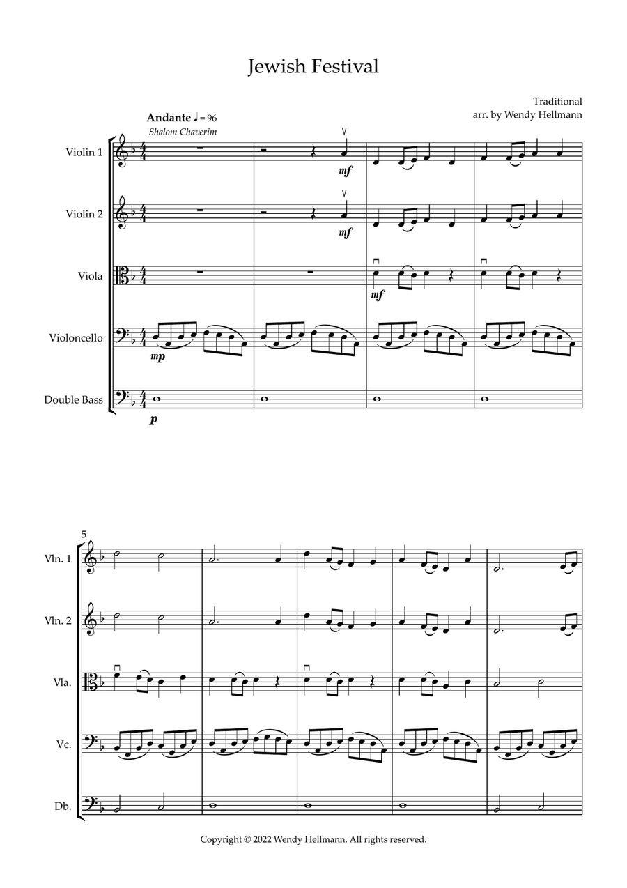 Jewish Festival (for String Orchestra/Quintet) String Orchestra scores gallery preview page 1