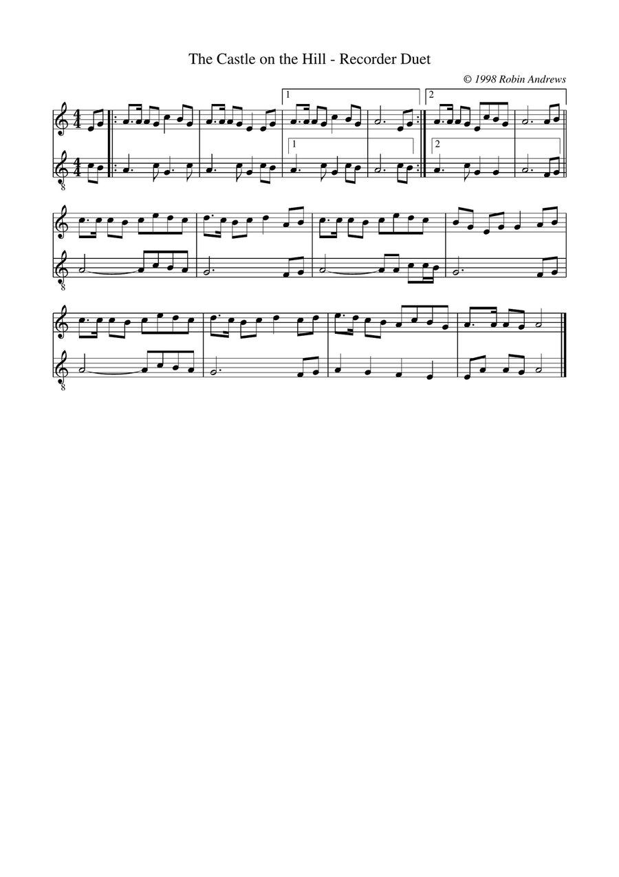 The Castle on the Hill Recorder Duet Woodwind Duet scores gallery preview page 1