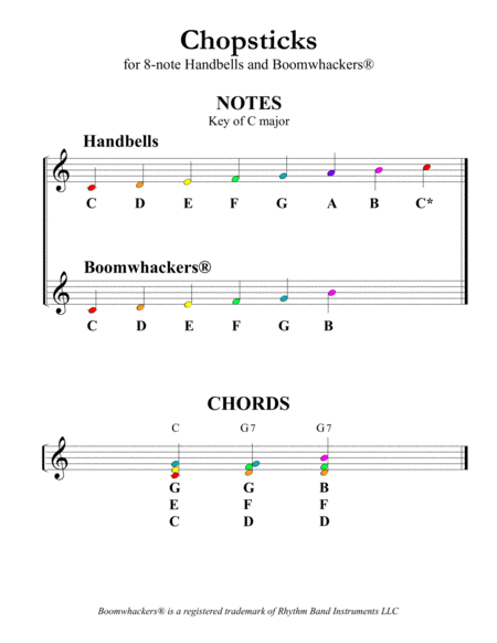 CHOPSTICKS: The Celebrated Chop Stick Waltz for 13-note Bells and Boomwhackers (Color Coded Notes) image number null
