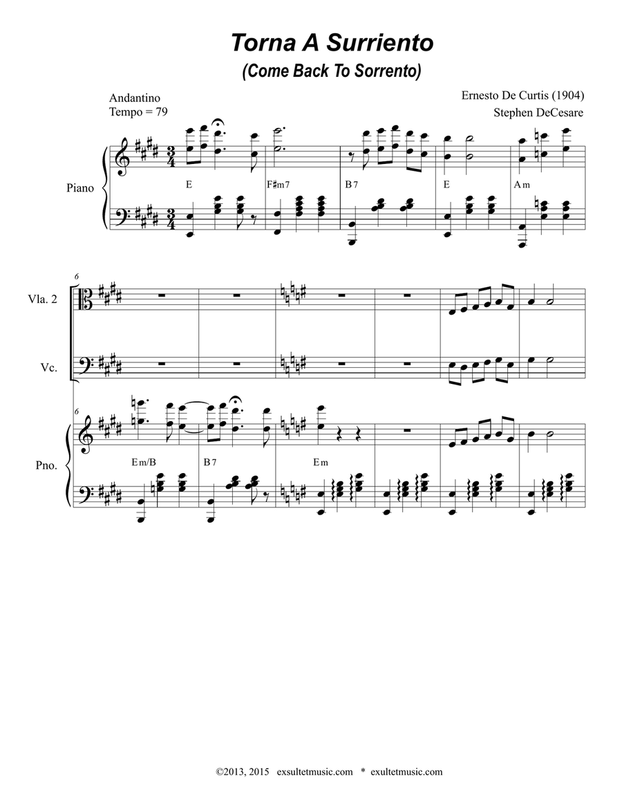 Torna A Surriento (Come Back To Sorrento) (for String Quintet and Piano) Piano Quartet scores gallery preview page 2